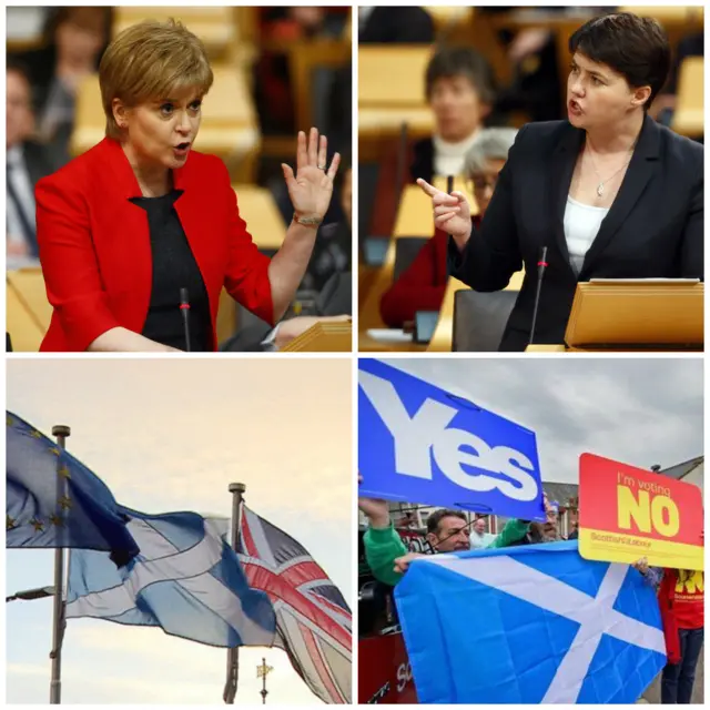 Nicola Sturgeon and Ruth Davidson and flags collage