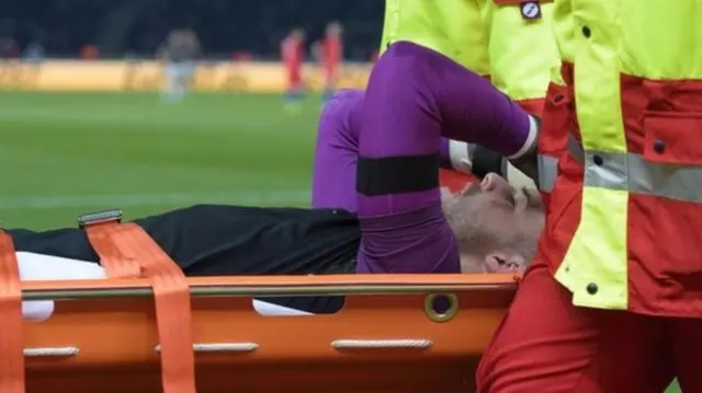 Jack Butland being stretchered off