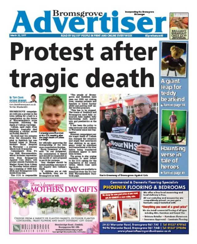 Bromsgrove Advertiser front page