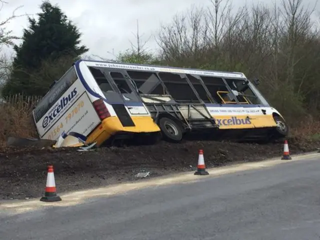 School bus in ditch