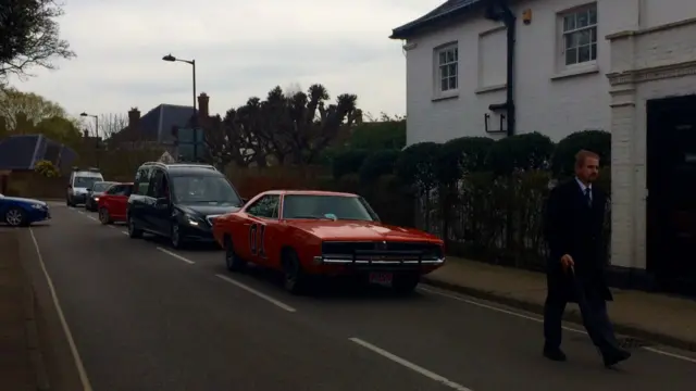 General Lee car leading the funeral cortege