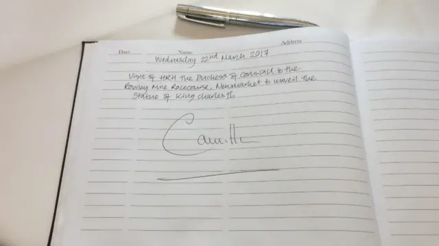 Camilla's signature in the visitor's book