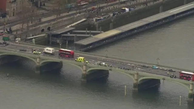 
          BBC Reports say a car also apparently struck and injured a number of pedestrians on nearby Westminster Bridge.
        