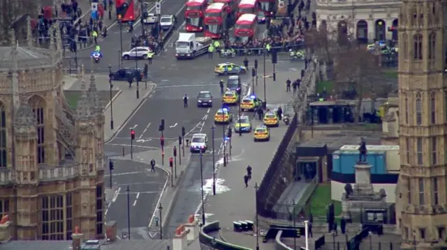 
          Police and ambulance crews are at Westminster where a person has been shot and a police officer stabbed
        