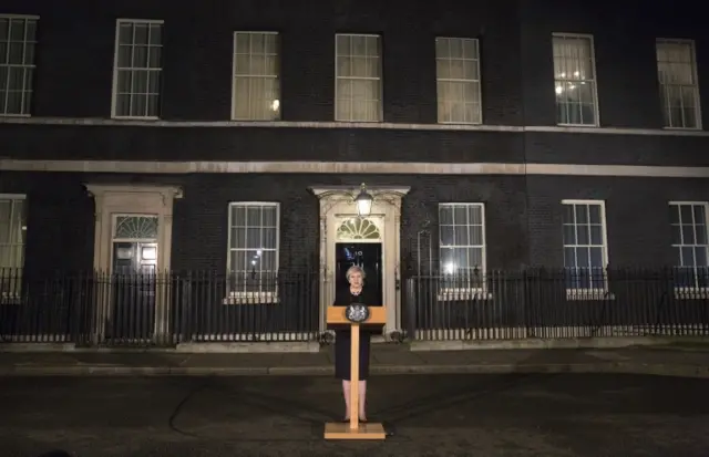 Theresa May speaking outside Downing Street