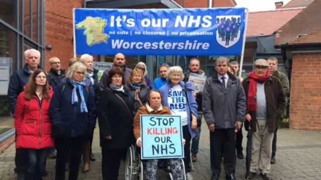 Protestors outside Alexandra Hospital, Redditch