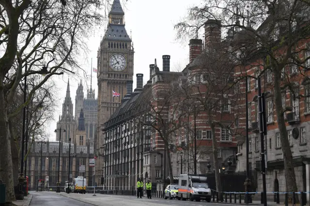 The scene outside Westminster today