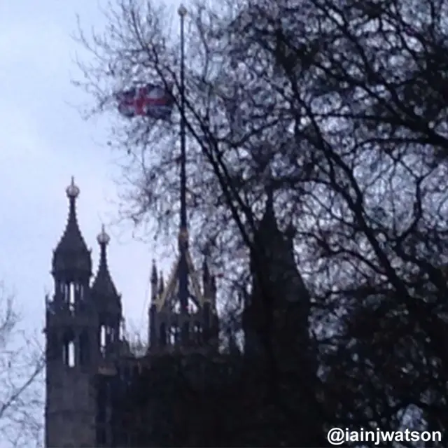 The flag flies at half mast over the House of Lords