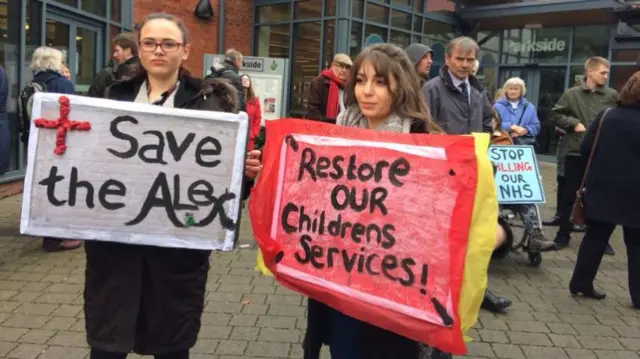 Protestors outside Alexandra Hospital, Redditch