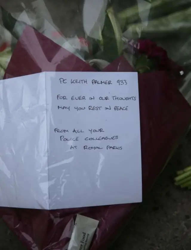 Flowers with message about PC Palmer