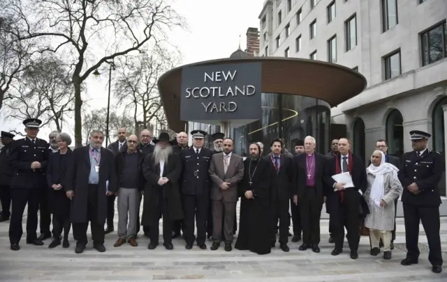 Inter-faith leaders outside New Scotland Yard in Westminster