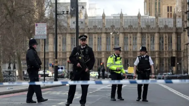 Armed police outside Westminster