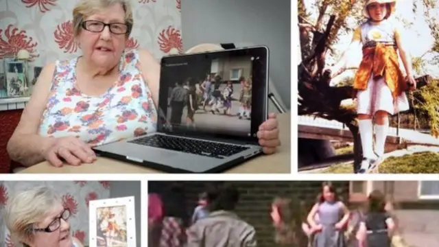 
          une Jones watches archive footage of her daughter Kerry age six at her home in Brook Avenue, Tamworth. Inset: How Kerry appears in the film, shot two years before her death.
        