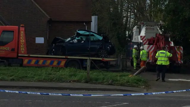 Car being recovered after crash