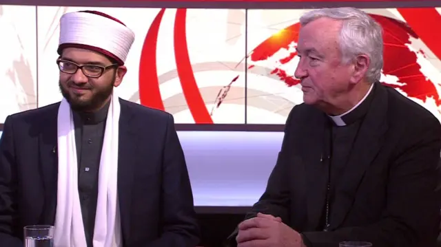 
          Qari Asim, Imam at Leeds Mosque, and Cardinal Vincent Nichols, the Archbishop of Westminster
        