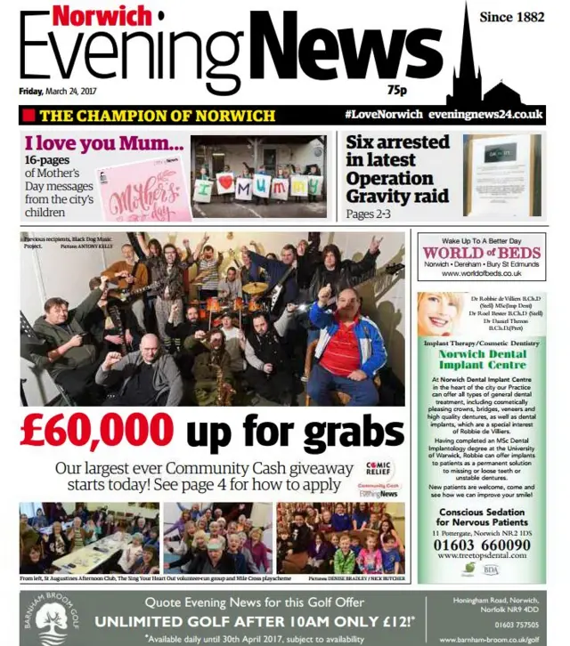 Norwich Evening News front pag