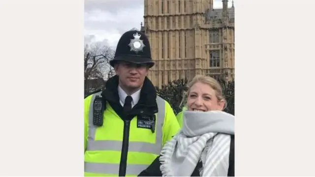 
          Staci Martin with PC Keith Palmer shortly before he was killed
        