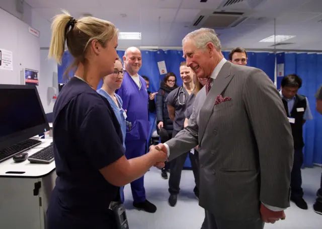 
          Prince Charles meeting staff at King's College Hospital, London
        