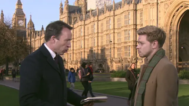 
          The BBC's Ben Brown, left, and Tom Wilson, of the Henry Jackson Society
        