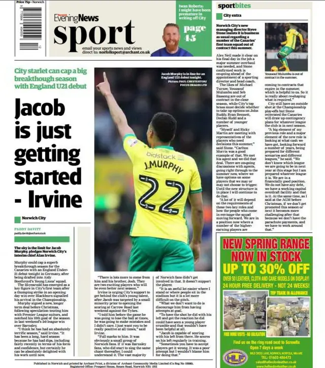 Norwich Evening News sports page