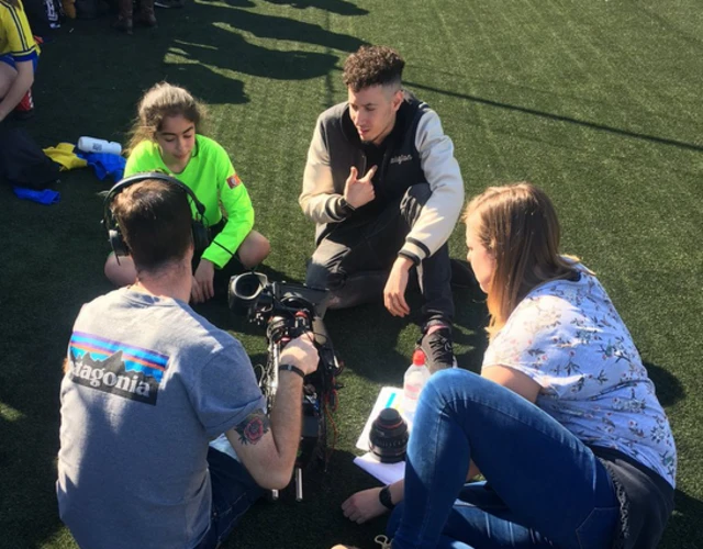 Nick Bright interviewing St Annes Rovers Girls team