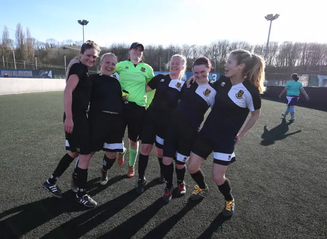  Norton and Stockton Ancients female team react during the FA People's Cup Semi Finals 