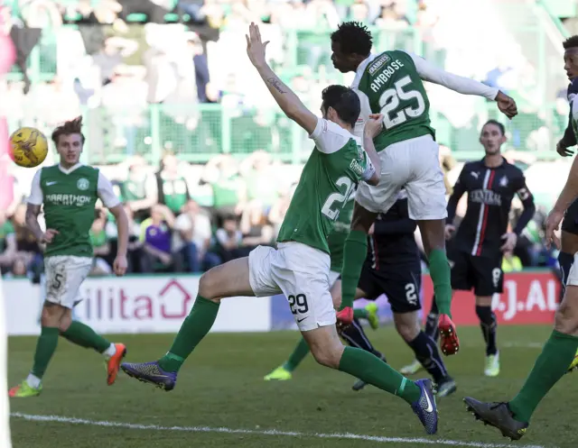 Efe Ambrose heads Hibs' winner against Falkirk