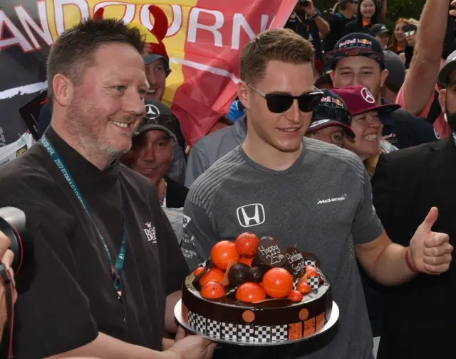 Stoffel Vandoorne is given a birthday cake