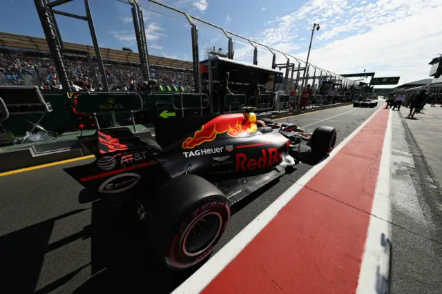 Verstappen's car in the pit lane