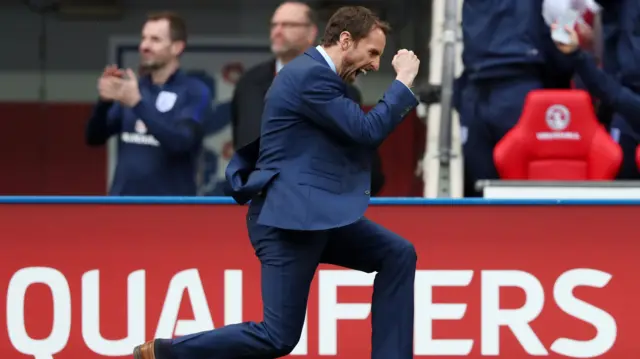 Gareth Southgate celebrates the first goal