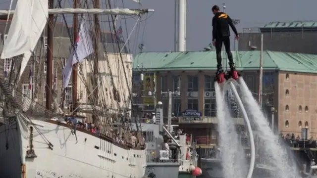 Flyboarding display in Weymouth Harbour