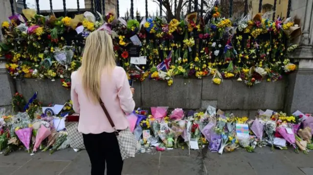 Floral tributes outside Parliament