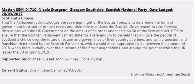 Nicola Sturgeon's motion