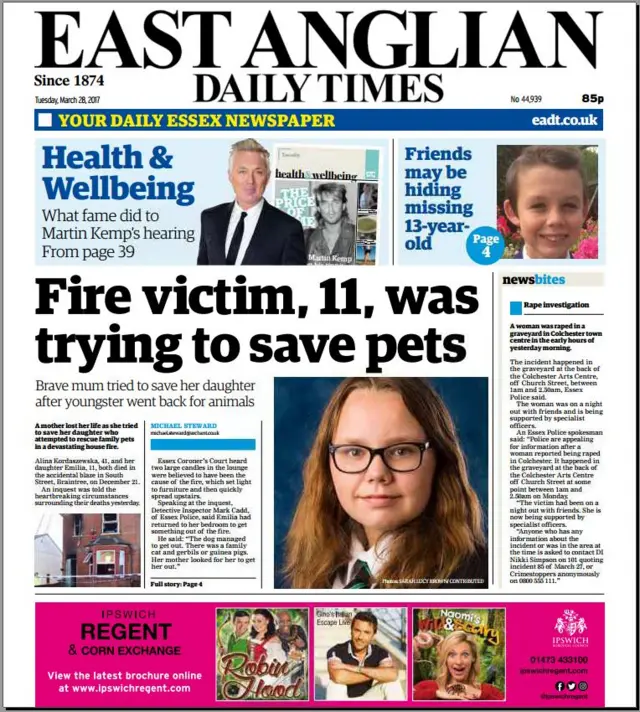 East Anglian Daily Times front page