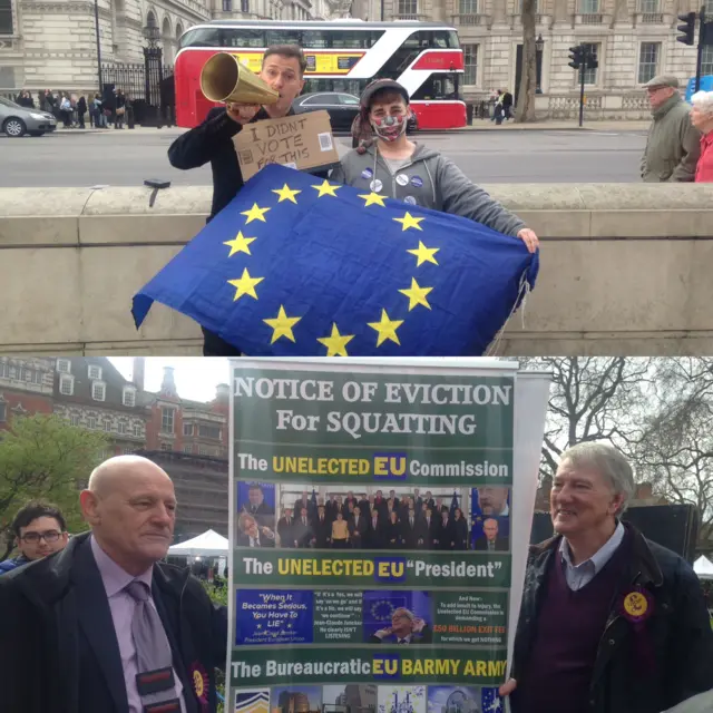 Pro and anti-EU protestors in Westminster