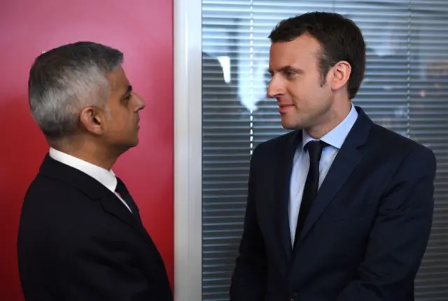 Emmanuel Macron with Sadiq Khan