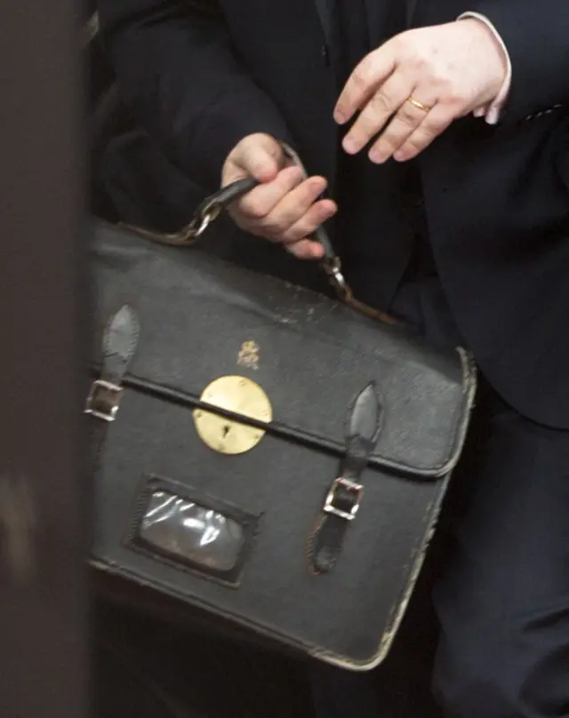 Close-up of Sir Tim Barrow's briefcase