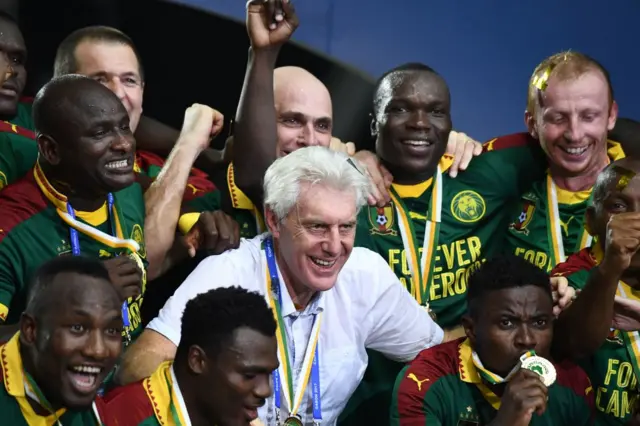 Hugo Broos with Afcon-winning Cameroon team