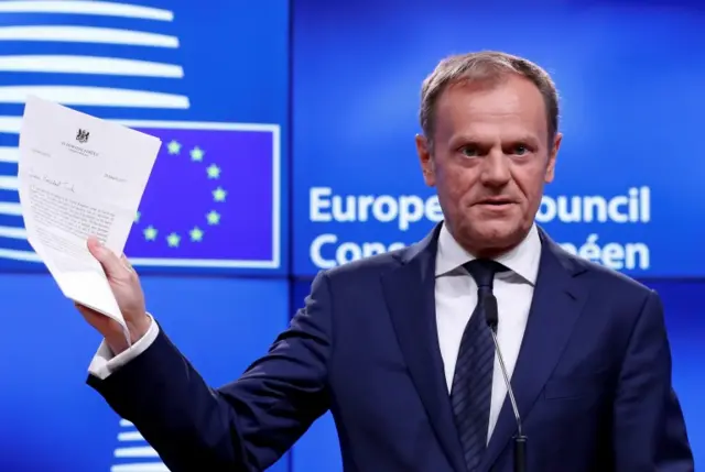 Donald Tusk showing off Article 50 letter