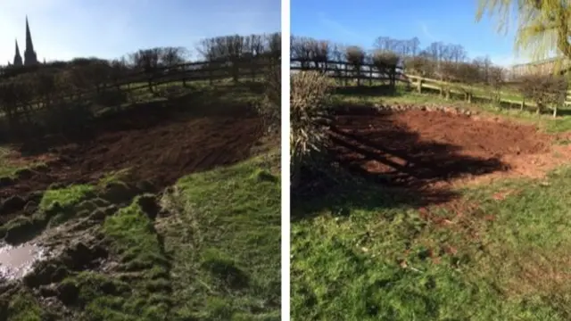 
          Horseshoe shaped gaps on the bank that boarders Stowe Pool and Stowe Road.
        