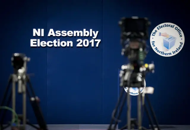 
          Results podium at the main Belfast count centre during NI Assembly election 2017
        