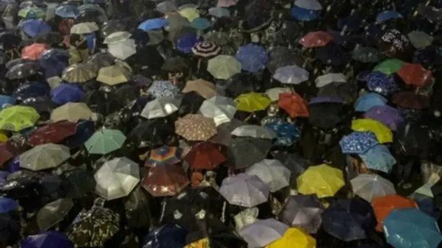 Umbrellas in the rain