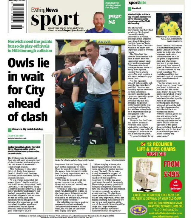Back page of the Norwich Evening News