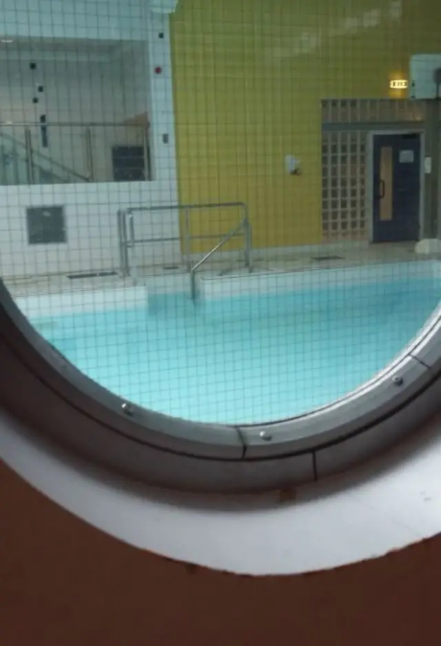 swimming pool through window