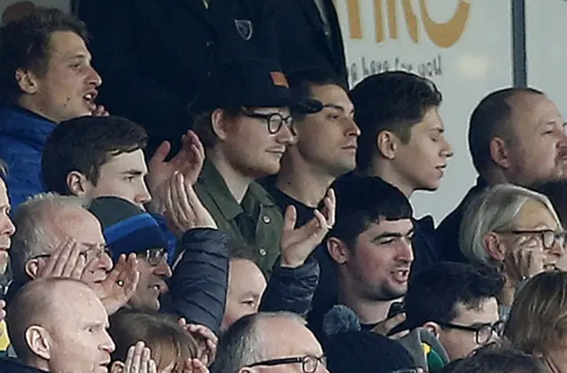 Ed Sheeran watching Norwich City v Ipswich on Sunday