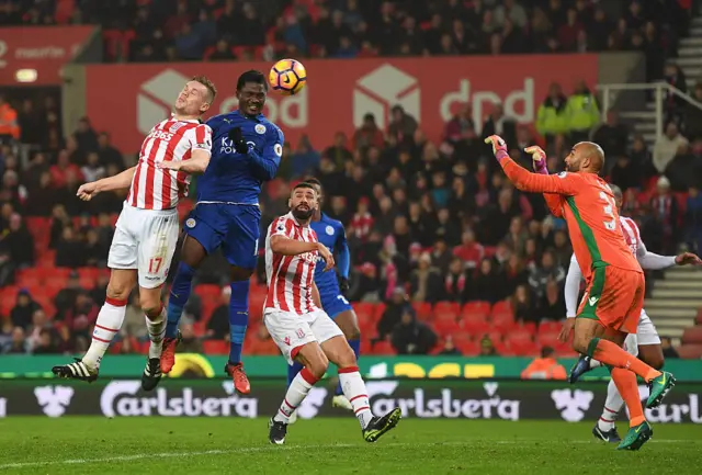 
          Daniel Amartey of Leicester City (C) scores his sides second goal against Stoke in December
        