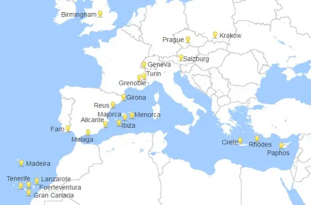 
          Map of Europe including Jet2 flight locations from Birmingham
        