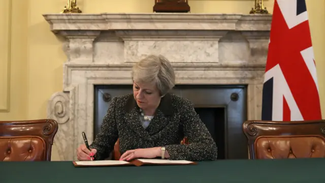 Theresa May signing Article 50