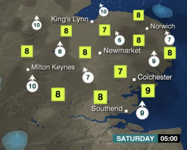 Weather graphic for Saturday 05:00