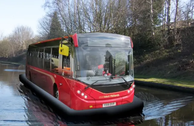 Bus with a computer-generated dinghy around its bottom